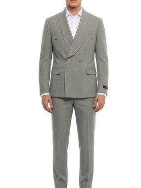 Grey Double Breasted Wide Shawl Lapel 2 Piece Skinny Fit Men's Suit